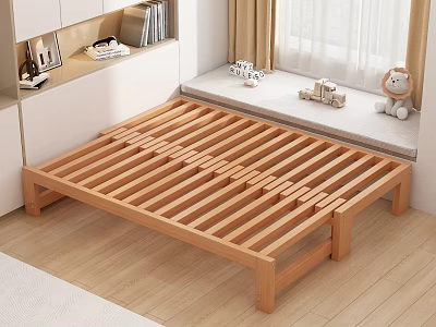 Cozy Tatami Bedroom Interior With Wooden Slat Frame And Window Seat Area 3d model