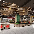 Spacious Modern Supermarket Interior With Organized Fresh Produce Displays Shelves And Lighting