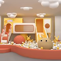 Colorful Kids Playroom Interior With Ball Pit Slide And Cartoon Shaped Toys