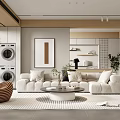 Modern Minimalist Living Room With Plush Sofa And Round Coffee Table
