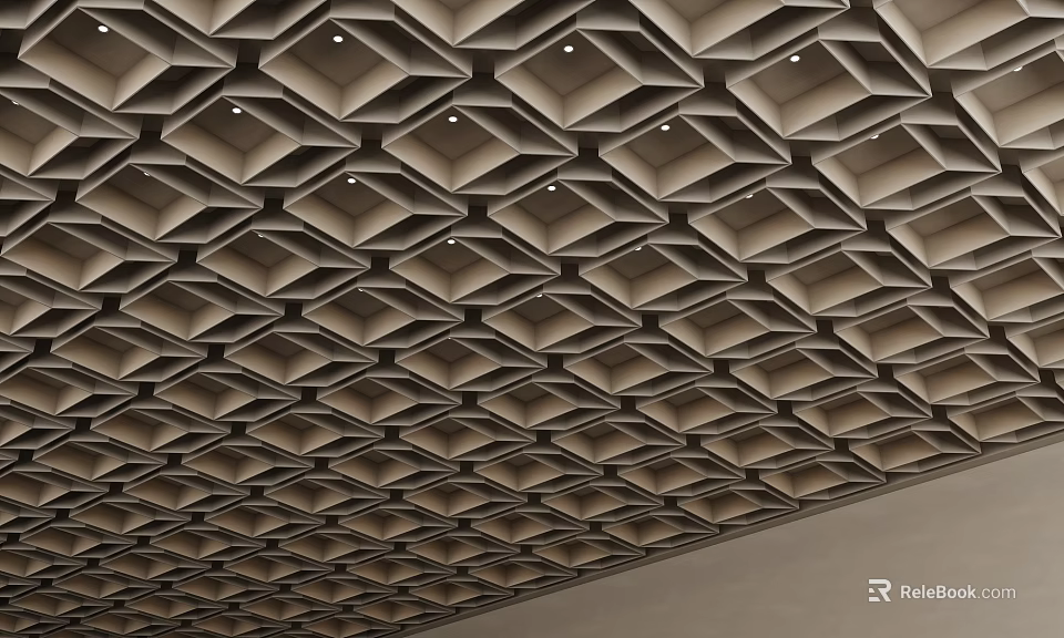Modern Elegant Ceiling Design Featuring Geometric Diamond Pattern And Neutral Tones 3d model 