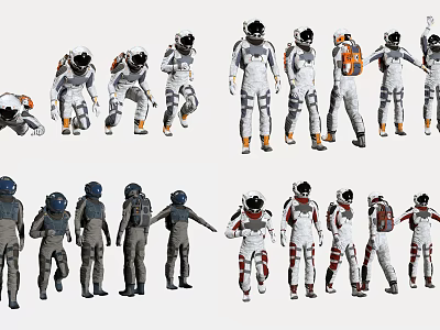 Men In Astronaut Spacesuits Showing Various Poses And Different Designs 3d model