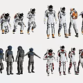 Men In Astronaut Spacesuits Showing Various Poses And Different Designs
