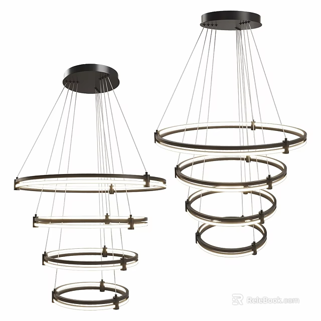 Modern Circular Multi Layer Ceiling Lights With Metal Frame And LED Strips 3d model