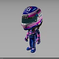 Cartoon Racing Character With Pink And Blue Helmet Number 11 And Racing Suit
