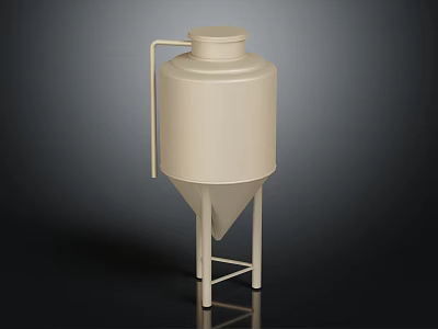 Industrial Conical Storage Tank With Stand Lid And Side Pipe Design 3d model
