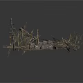 Ancient Shipwreck Remains With Wooden Frames Broken Hull And Metal Parts