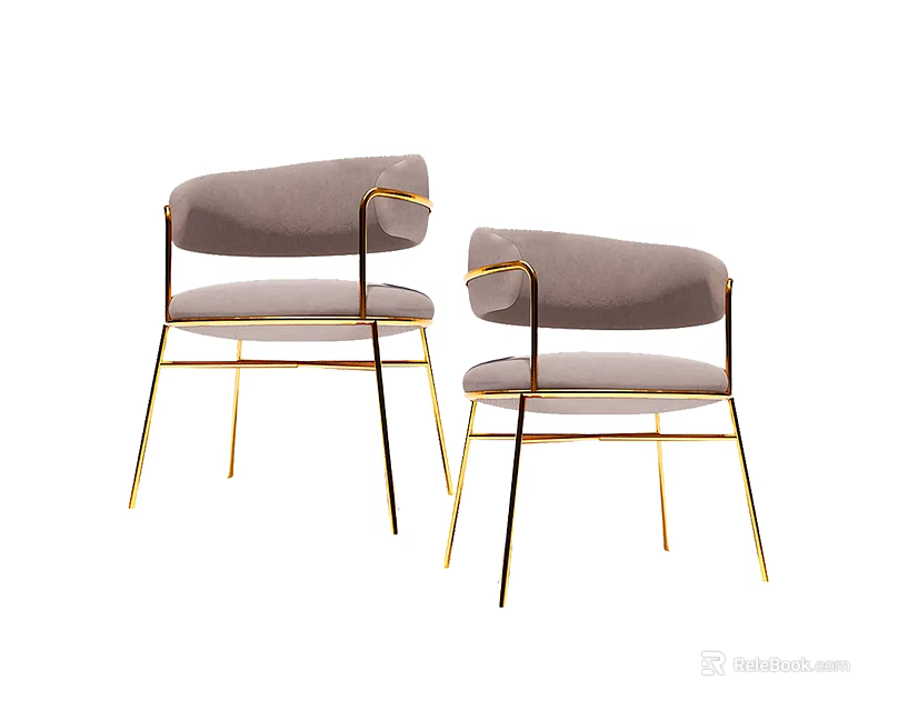 Pair of Modern Gray Accent Chairs With Gold Metal Frame And Upholstered Seats 3d model 