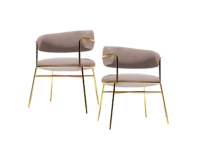 Pair of Modern Gray Accent Chairs With Gold Metal Frame And Upholstered Seats 3d model