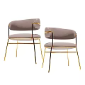 Pair of Modern Gray Accent Chairs With Gold Metal Frame And Upholstered Seats