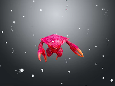 Vibrant Red Aquatic Crab Swimming With Bubbles In Underwater Space 3d model