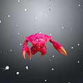 Vibrant Red Aquatic Crab Swimming With Bubbles In Underwater Space