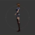 Game and Movie Female Character With Brown Hair Blue Top White Skirt Red Patterned Stockings