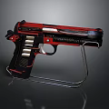 Modern Red And Black Pistol With Metallic Stand And Detailed Grip Design