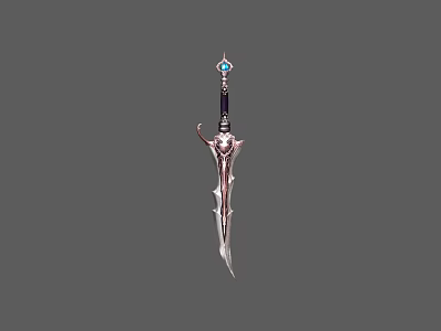 Ornate Decorative Weapon Sword with Blue Gemstone Hilt and Intricate Blade Design 3d model