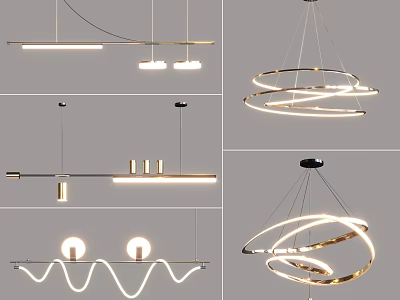 Modern Chandeliers with Circular Wave and Linear Shapes Contemporary Interior Lighting Fixtures 3d model