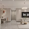 Modern Living Dining Room Interior With Sofa Coffee Table Pendant Lights Decorative Art And Circular Clock