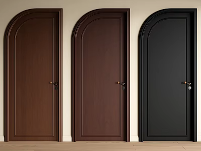 Stylish Arched Hinged Doors in Brown Dark Brown and Black with Classic Door Handles 3d model