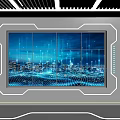 Futuristic Large Screen Display Featuring Cityscape Data Visualization Blue Lighting And Geometric Lines 3d model