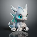 Cute White Baby Dragon Character With Big Blue Eyes And 3D Figurine On Dark Background 3d model