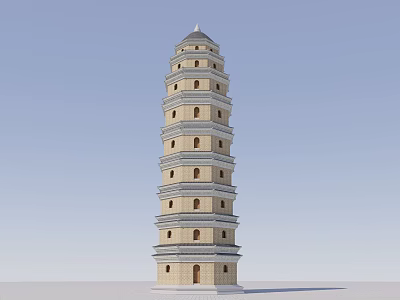 Traditional Ancient Stone Pagoda with Multiple Floors Ornate Windows and Classic Spire 3d model