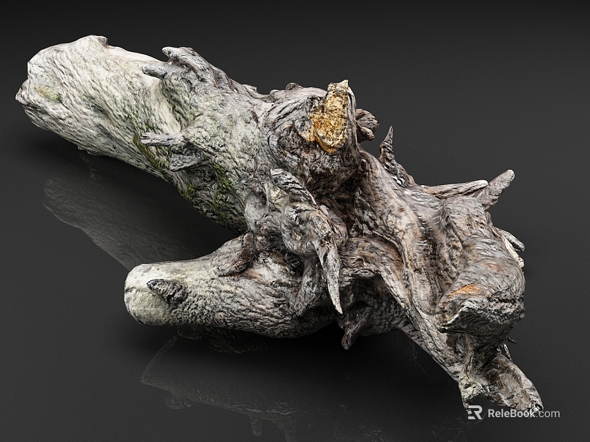 Withered Tree Trunk with Natural Rough Texture and Mossy Surface Features 3d model 