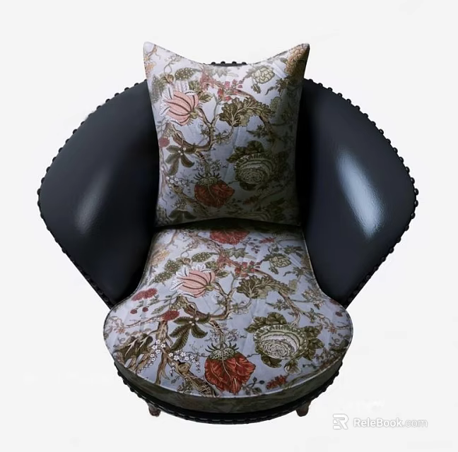 Vintage Floral Pattern Accent Chair with Decorative Cushion and Comfortable Seat 3d model 