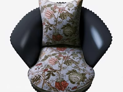 Vintage Floral Pattern Accent Chair with Decorative Cushion and Comfortable Seat 3d model
