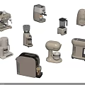 Neutral Colored Modern Kitchen Appliances Including Coffee Maker Blender Toaster Grinder And Kettle