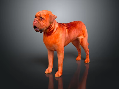 Reddish Orange Dogue de Bordeaux Standing on Black Background with Reflective Surface 3d model