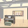 Ballroom Featuring Piano Drum Set Microphone Wooden Walls Ceiling and Wooden Flooring