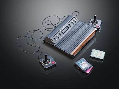 Classic Vintage Gaming Console Entertainment Device With Dual Controllers Game Cartridges And Retro Design 3d model