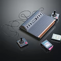 Classic Vintage Gaming Console Entertainment Device With Dual Controllers Game Cartridges And Retro Design