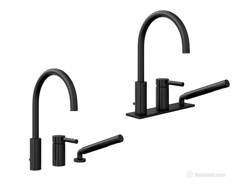 Black Modern Kitchen Faucets With Curved Spout And Single Handle Design 3d model 
