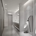 Modern Office Hallway Interior With White Walls Dark Carpet And Glass Partitions