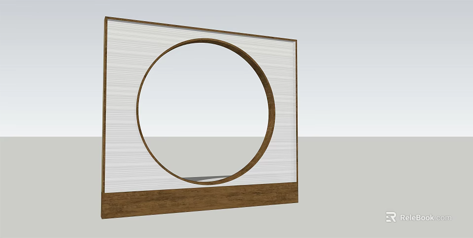 Stylish Room Divider With Circular Cutout White Panel And Wooden Base Design 3d model 
