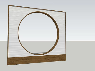 Stylish Room Divider With Circular Cutout White Panel And Wooden Base Design 3d model