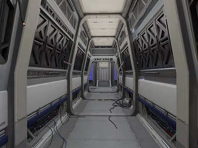 Futuristic Sci Fi Corridor Interior With Geometric Wall Panels And Overhead Lighting 3d model