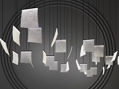 Modern Geometric Chandelier With Square Irregular Silver Pendants And Circular Accent On Dark Background 3d model
