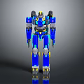 Blue And Yellow Robot 3D Model With Mechanical Structure And Reflective Surface 3d model