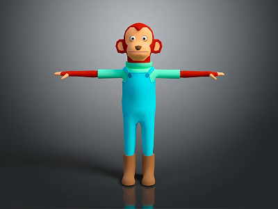 3D Game and Movie Character Red Head Green Sleeves Blue Overalls Brown Boots Arms Outstretched 3d model