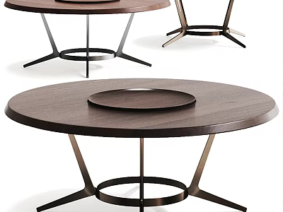 Stylish Round Dining Table With Dark Wooden Top And Modern Metal Legs 3d model