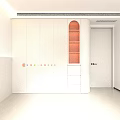 Modern White Wardrobe Curved Design with Orange Lit Shelves Colorful Accent Dots in Minimalist Interior