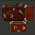 Red Wooden Textured Luggage With Silver Corners Locks and Decorative Stickers Stacked for Home Storage