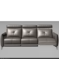 Modern Light Gray Leather Three-Seater Sofa With Reclining Seats And Metal Legs