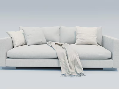 Modern Gray Two Seater Sofa With Soft Pillows and Cozy Throw Blanket 3d model