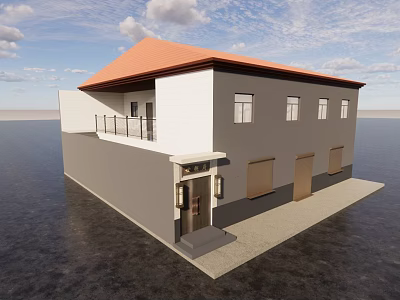 Modern Detached Villa With Orange Roof White Gray Walls Balcony And Front Porch 3d model