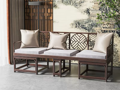 New Chinese-style three-person sofa 3d model