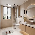 Modern bathroom glass partition intelligent round mirror bath top table basin 3d model