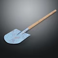 Rustic Shovel With Wooden Handle And Blue Blade Isolated On Dark Background